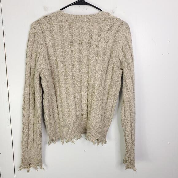 Evereve Sweater Womens M Chewed Cut Hem Oatmeal Neutral Ribbed Knit Crewneck - Picture 9 of 9